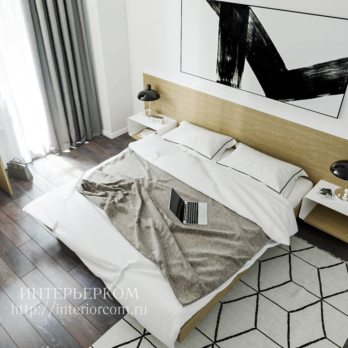 интерьер спальни в современном стиле в светлых тонах