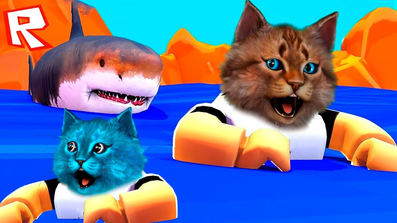 Кот Против Гигантской Акулы! Roblox SharkBite Котик Игроман и Котёнок Лайк