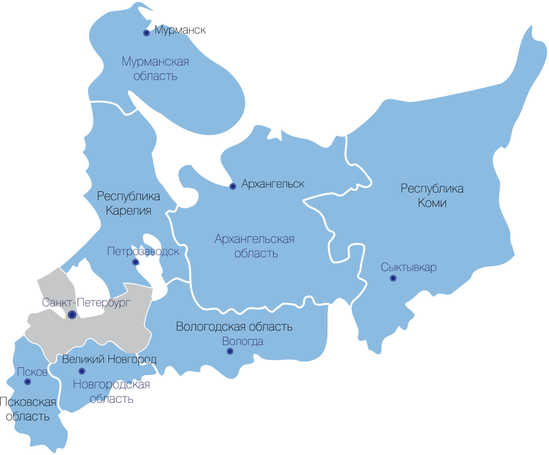 Северо западный федеральный округ карта с городами