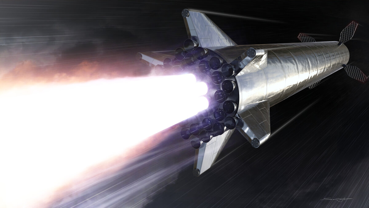 Ракета Super Heavy устремляется в космос
