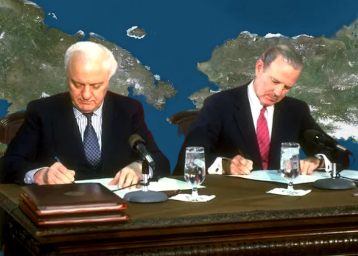 Э. Шеварднадзе и Дж. Бейкер подписывают соглашение 15 июня 1990 год