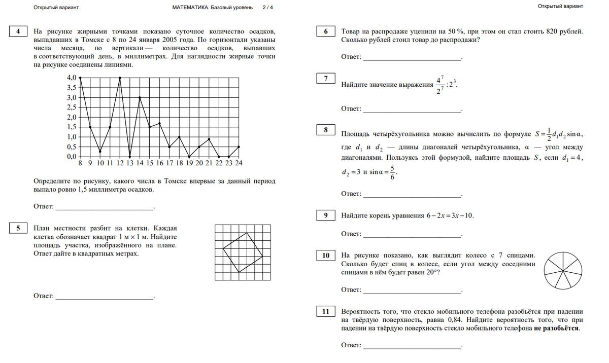 Открытый вариант КИМ ЕГЭ математика базовый уровень 2022 год. Задания. | In  ФИЗМАТ | Дзен