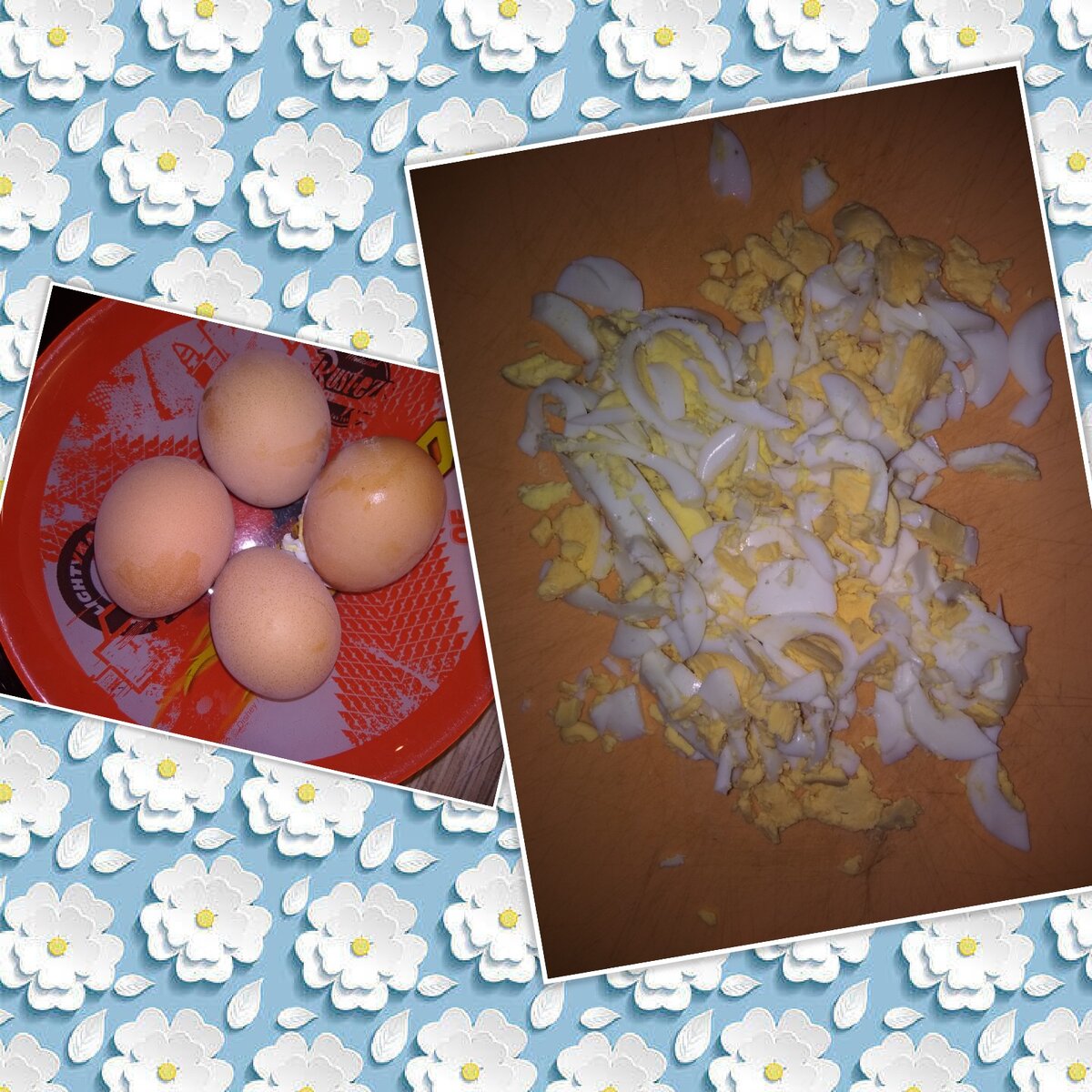 Яйца покрошить соломкой