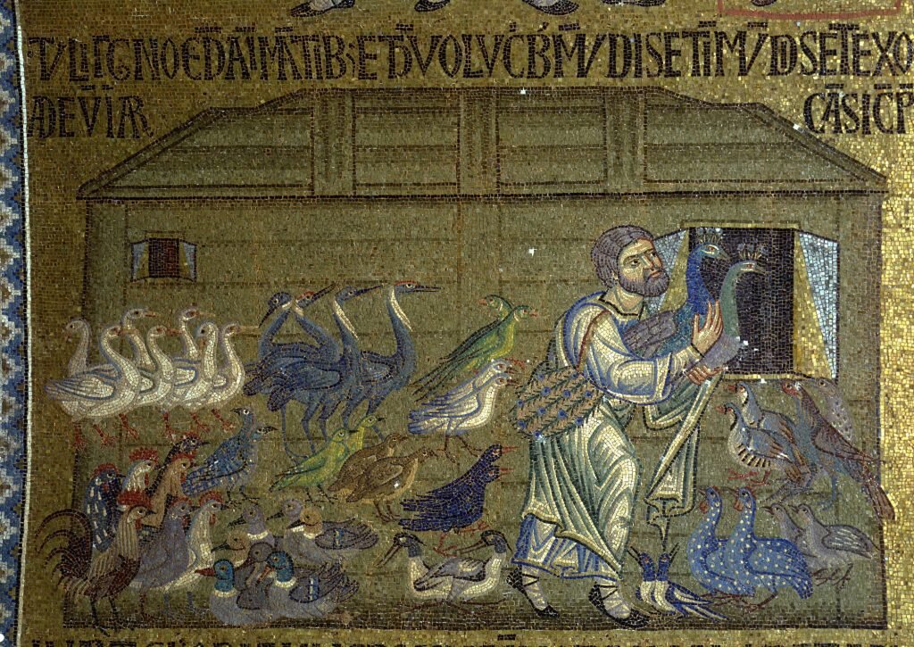 Ной собирает на Ковчег животных (средневековая мозаика)
