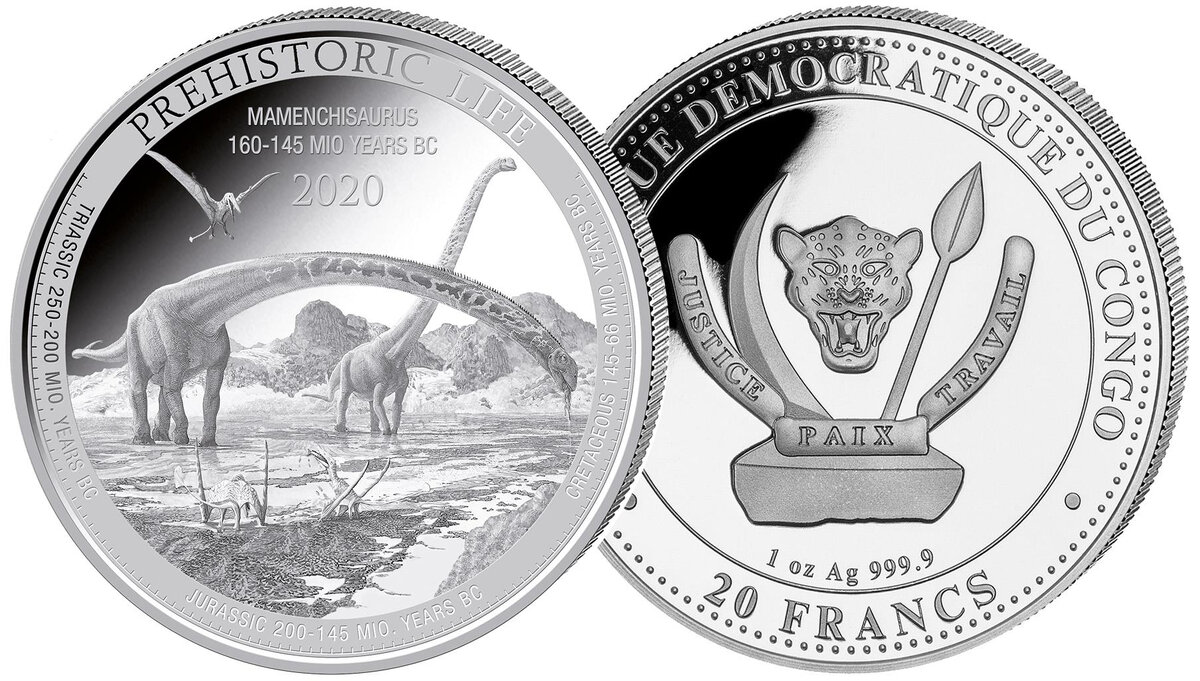 2020 Democratic Rep. of Congo 1 oz Silver Mamenchisaurus