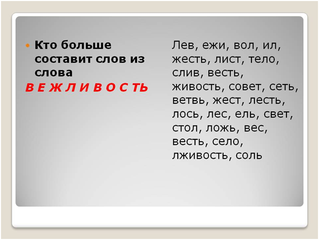 Текст из одного слова примеры. Слова из слова. Слово из которого можно составить много слов.