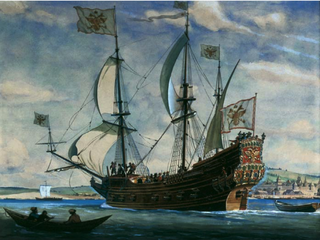 В. М. Голицын "Военный 22-пушечный корабль "Орел" (первый русский корабль западноевропейского образца, был построен в селе Дединово на реке Оке в 1668 году)