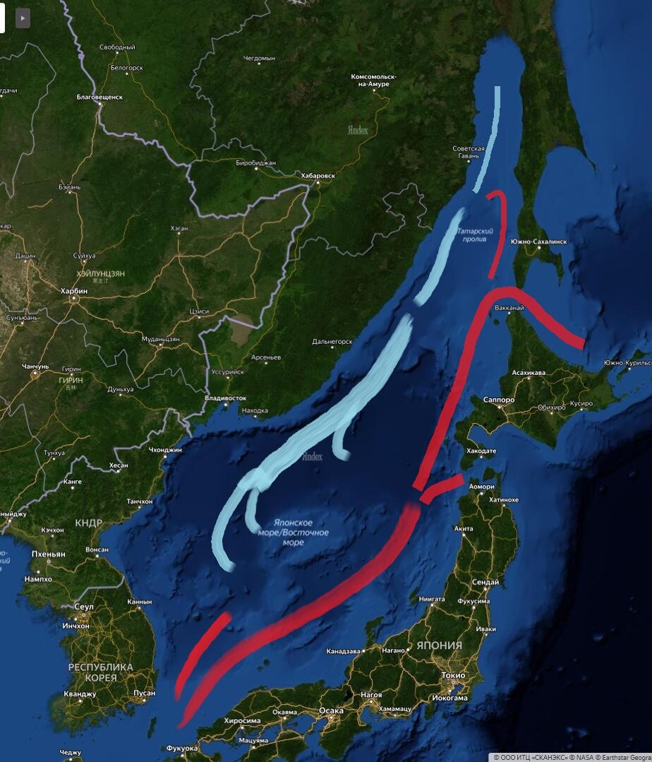 Теплое течение у восточных берегов. Морские течения японского моря Приморья. Сахалин течения морские. Карта течений японского моря. Проливы японского моря.