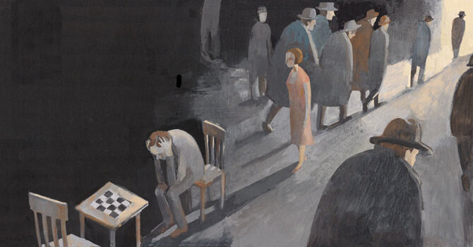 Защита Лужина. Иллюстрация (https://cargocollective.com/Okillustration/filter/tempera/NABOKOV-ZASITA-LUZINA)