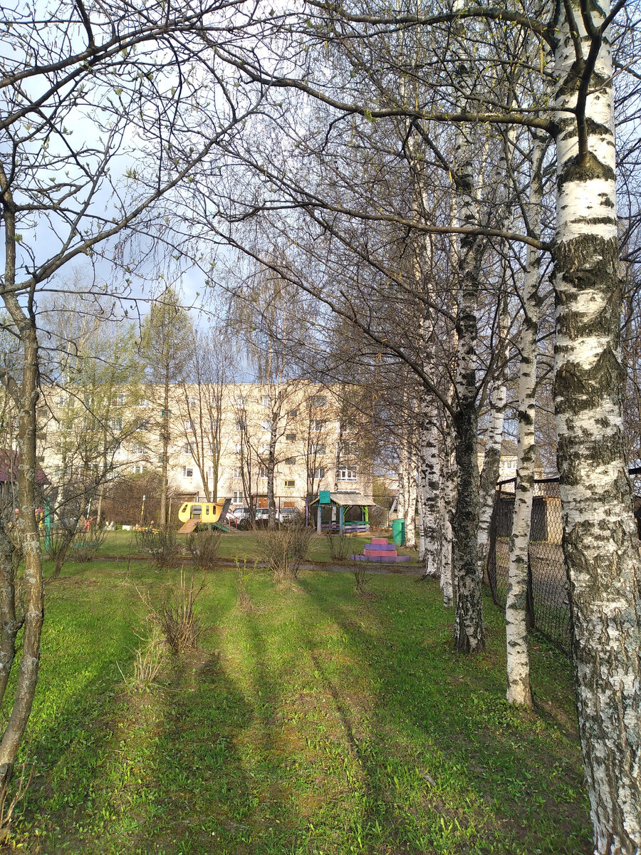 Из двора моей работы  виден мой дом. Раннее утро