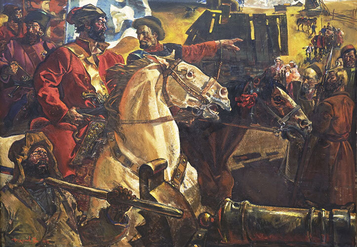В.К. Федоров. Емельян Пугачев и Бахтияр Канкаев (июль 1774). 1982 Холст, масло Собрание ГМИИ РТ. Фото: http://deduhova.ru/        