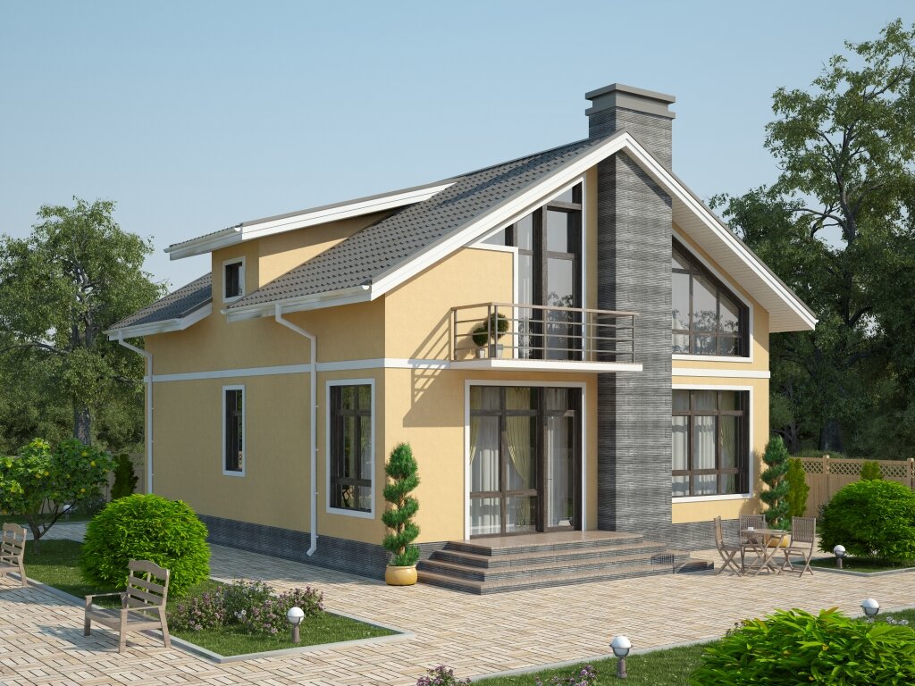 3D визуализация дома по проекту 15-216А - вид спереди