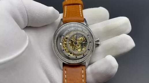 Patek Philippe 1881 год. 43 мм. 180 драгоценных каней. Ручная гравировка и скелетированние мостов и платины. Стиль часов – парящий механизм.