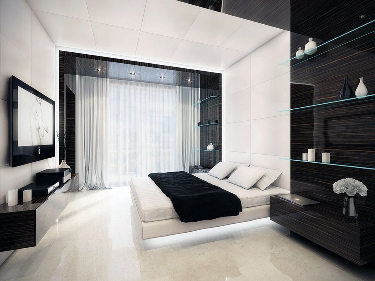 Дизайн спальной комнаты в стиле хай тек