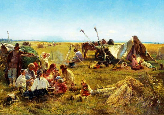 К. Маковский. Крестьянский обед в поле