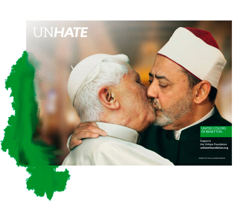Скандальная рекламная компания "Unhate" от BENETTON, 2011г
