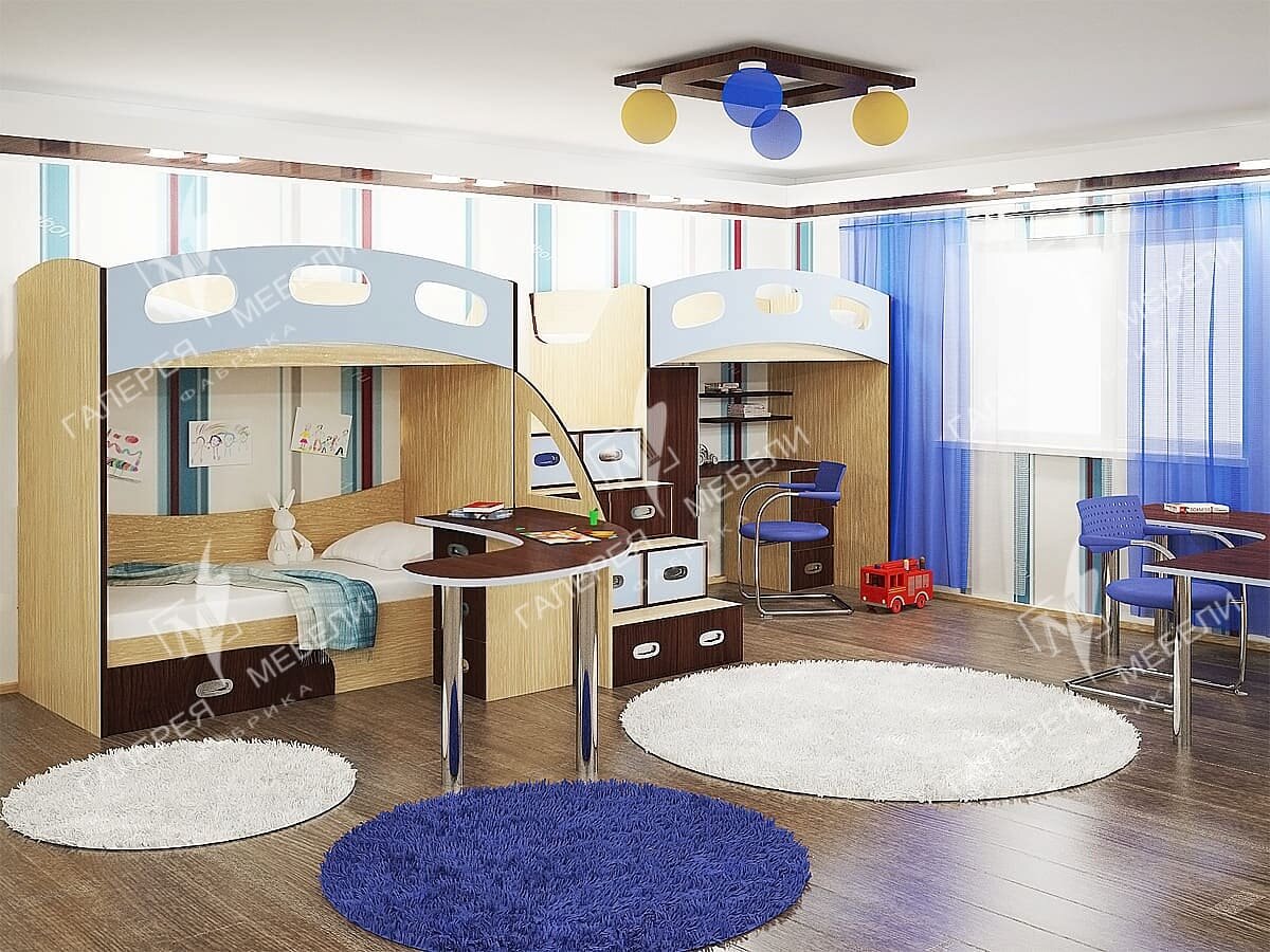 планировка детской комнаты для 3 детей