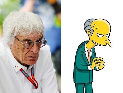 Мультяшный мистер Бернс (справа) и настоящий Берни Экклстоун (слева). Поразительное сходство