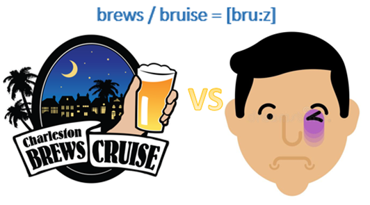 Английские омофоны  brews / bruise = [bru:z] 