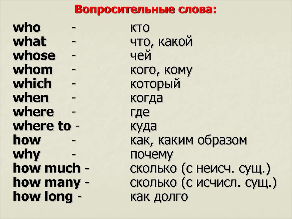 Специальные вопросы в английском языке