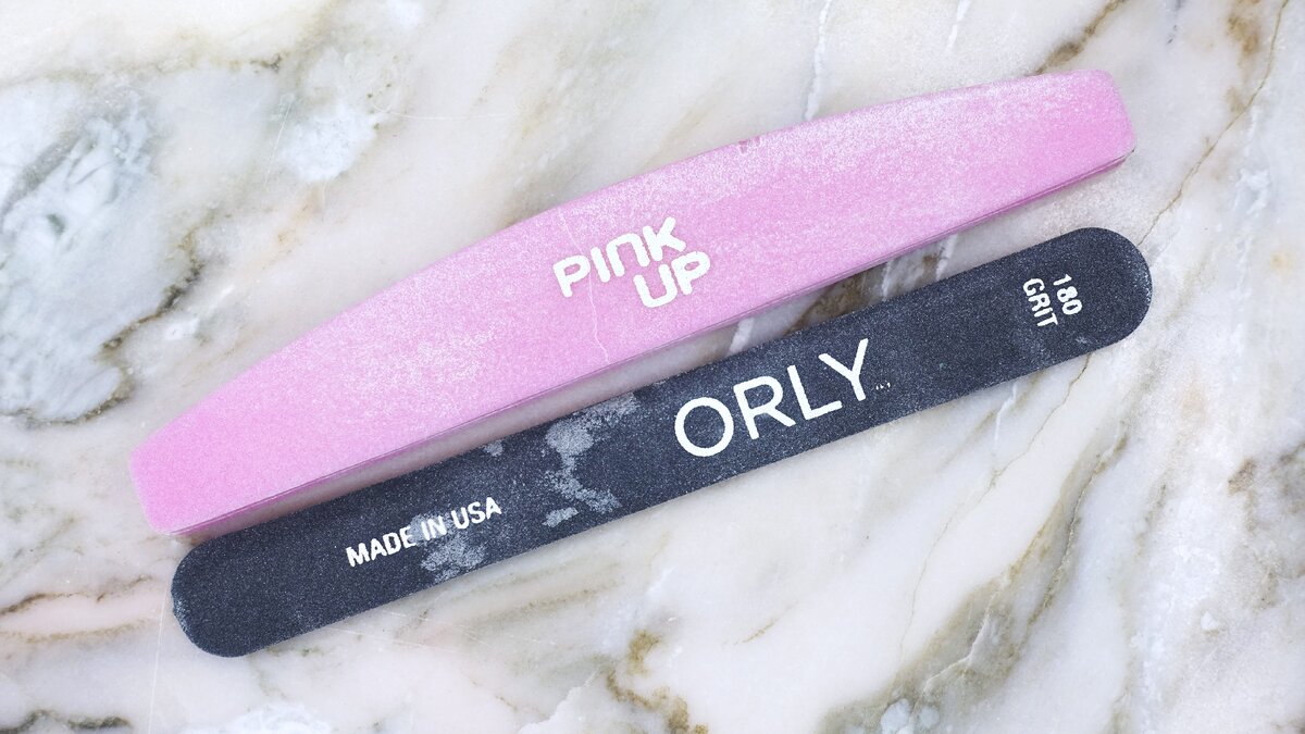 Основное снятие пилкой Orly 180 grit, ровняю поверхность пилкой Pink up