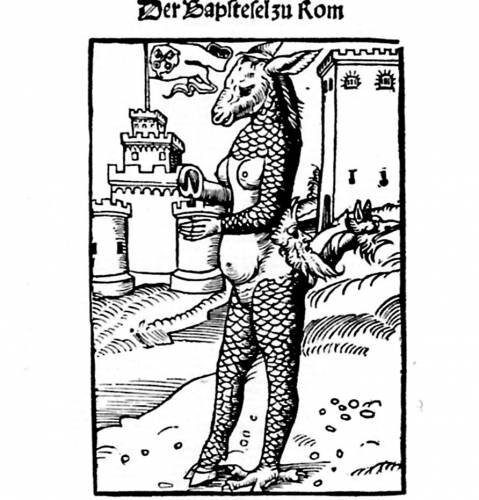 Лукас Кранах Старший. "Папский осел". Гравюра из "Объяснение по поводу ослопапы, найденного в Риме"