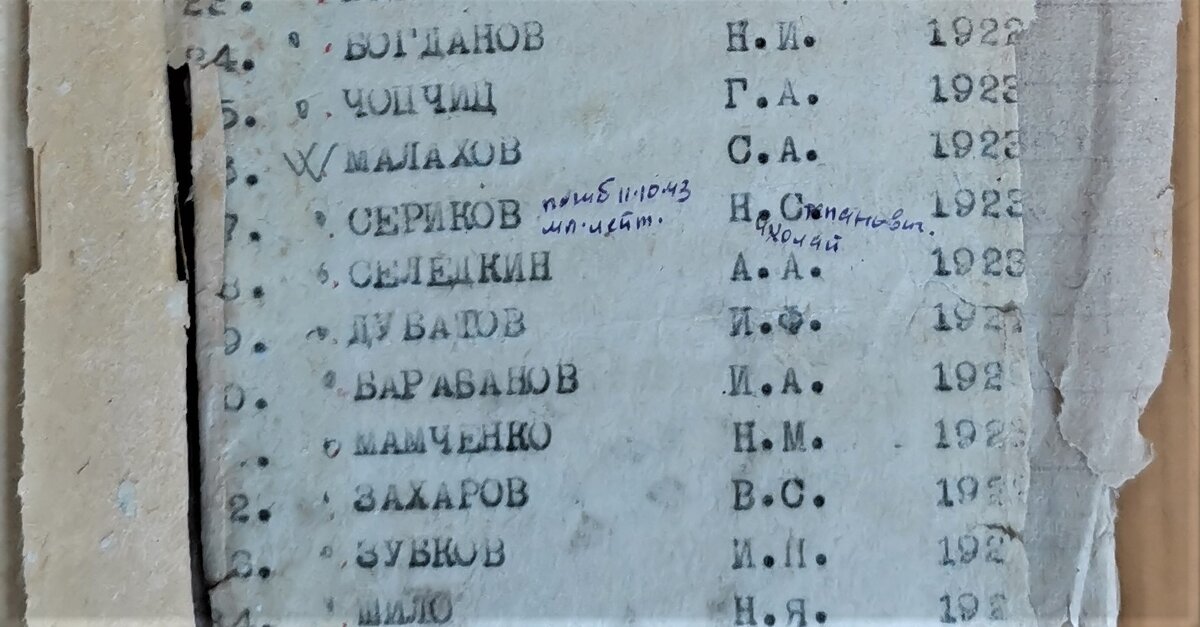 Запись про двоюродного деда мужа: Сериков Николай Степанович, 1923 года рождения. На другом листе указано, что по заключению комиссии НКО является кандидатом в школу ВВС. Поиски документов в военкомате