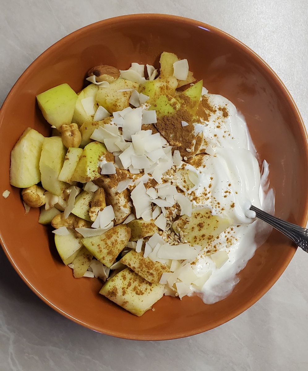 Творог 5%+мягкий творог+груша+кокосовое хлопья+корица