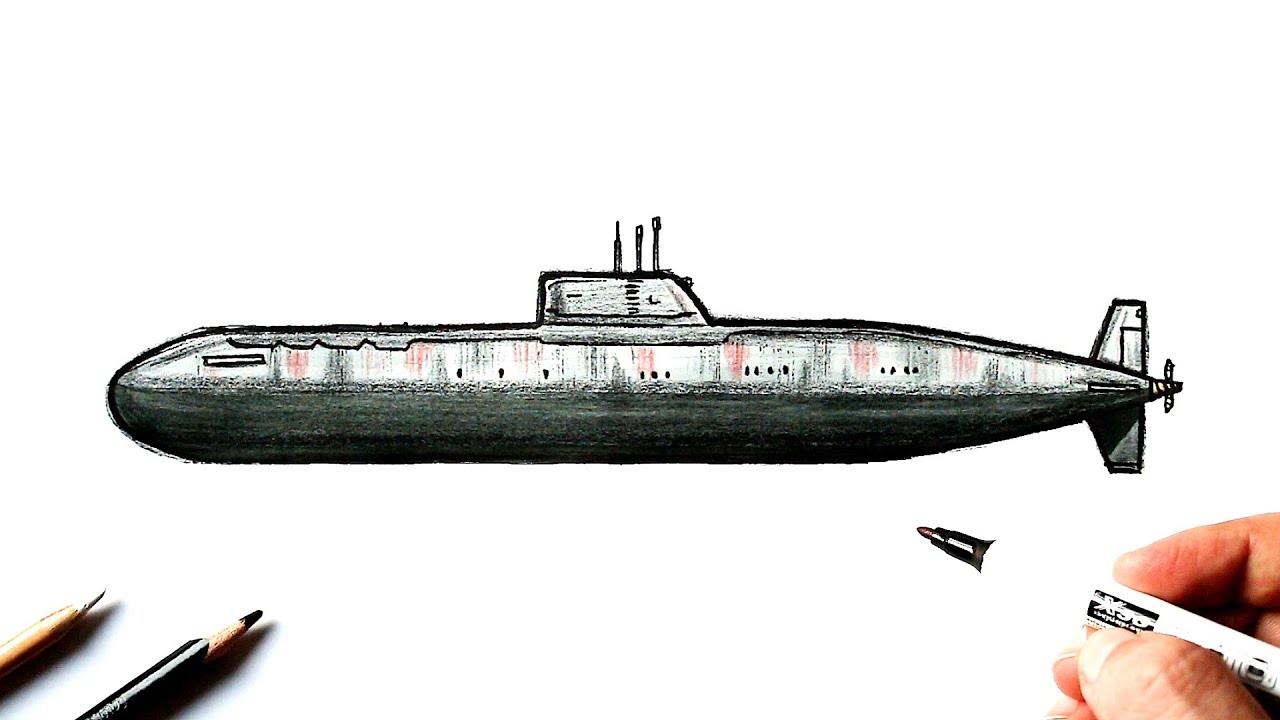 Как нарисовать подводную лодку. Нарисовать рисунок на 23 февраля. Военный корабль легко.