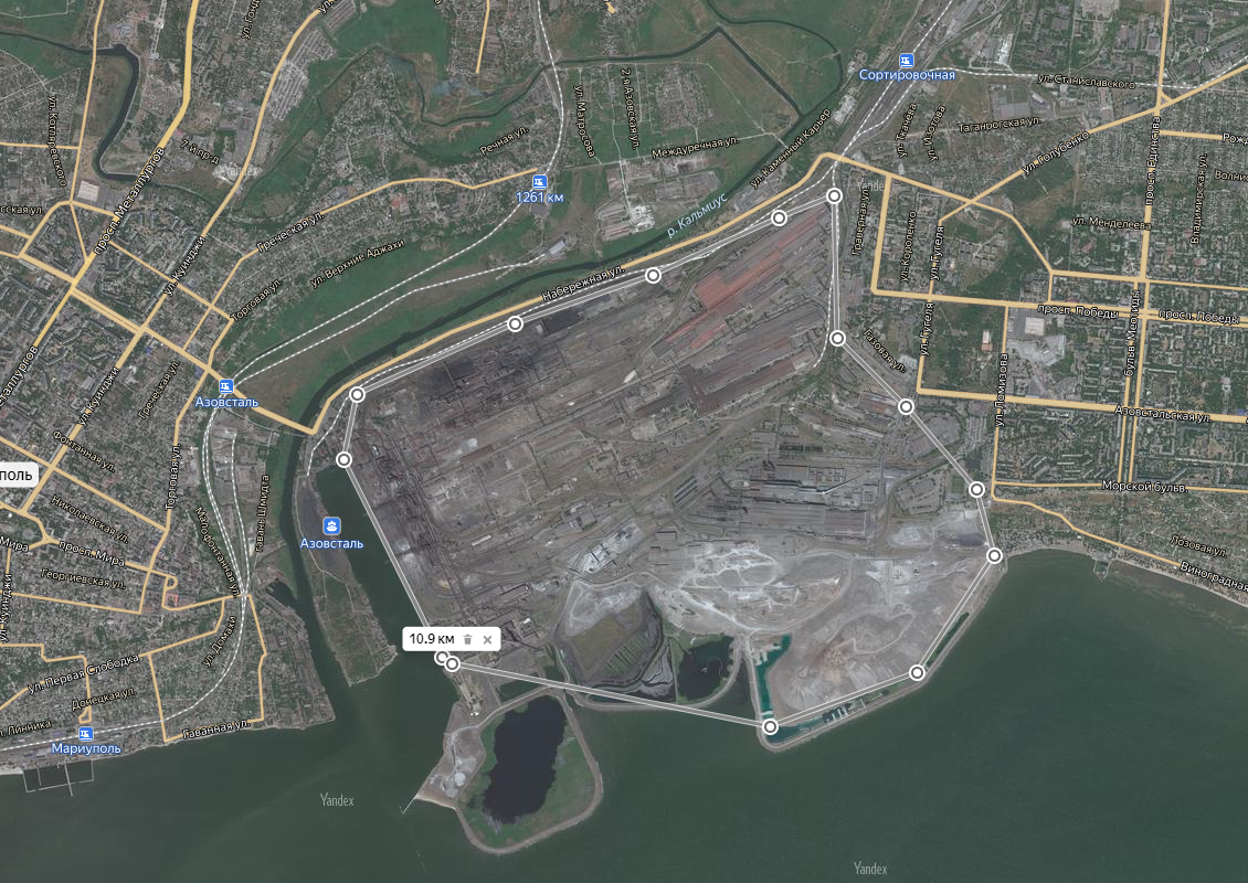 Завод Азовсталь на карте Мариуполя