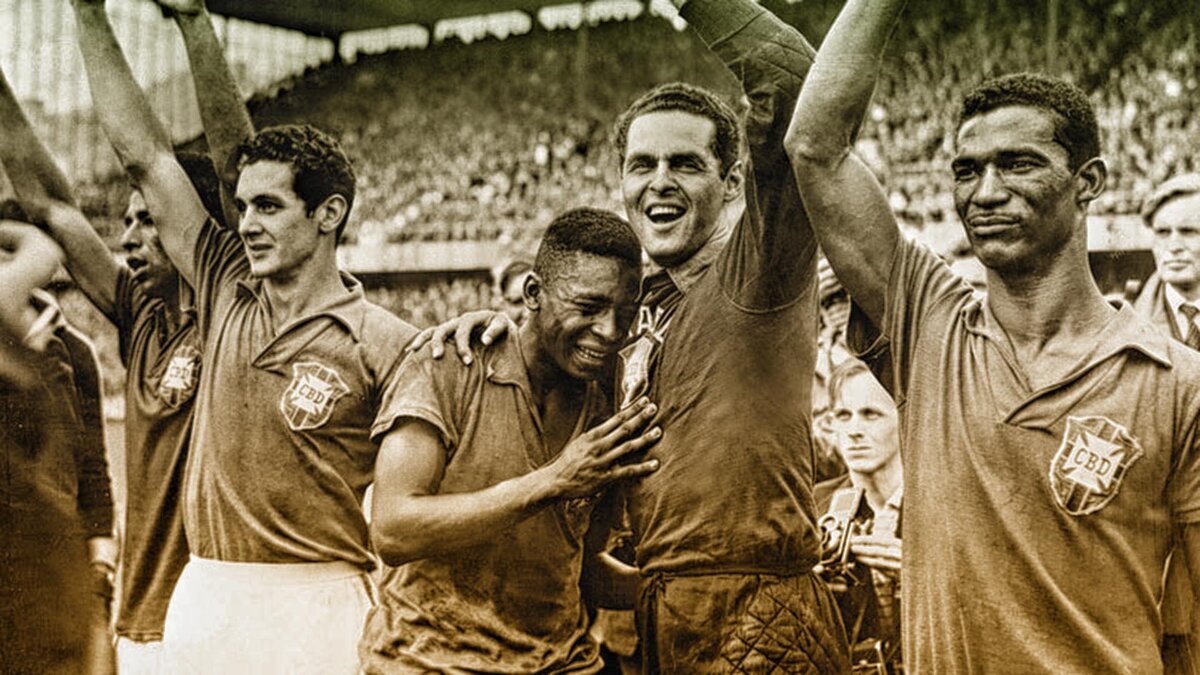 Сборная Бразилии празднует победу на ЧМ-1958