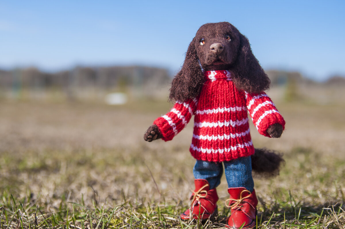 шерстяная подвижная собачка-кукла