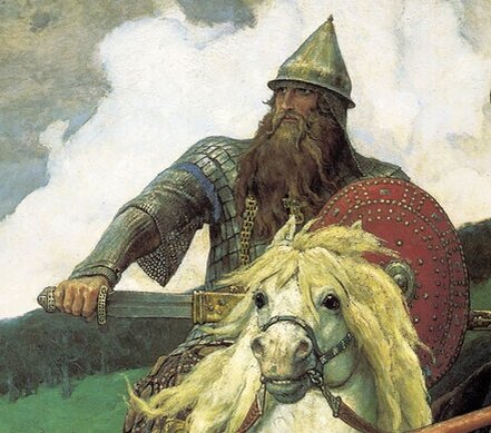 Добрыня Никитич с мечом на картине Васнецова В.М. "Богатыри"