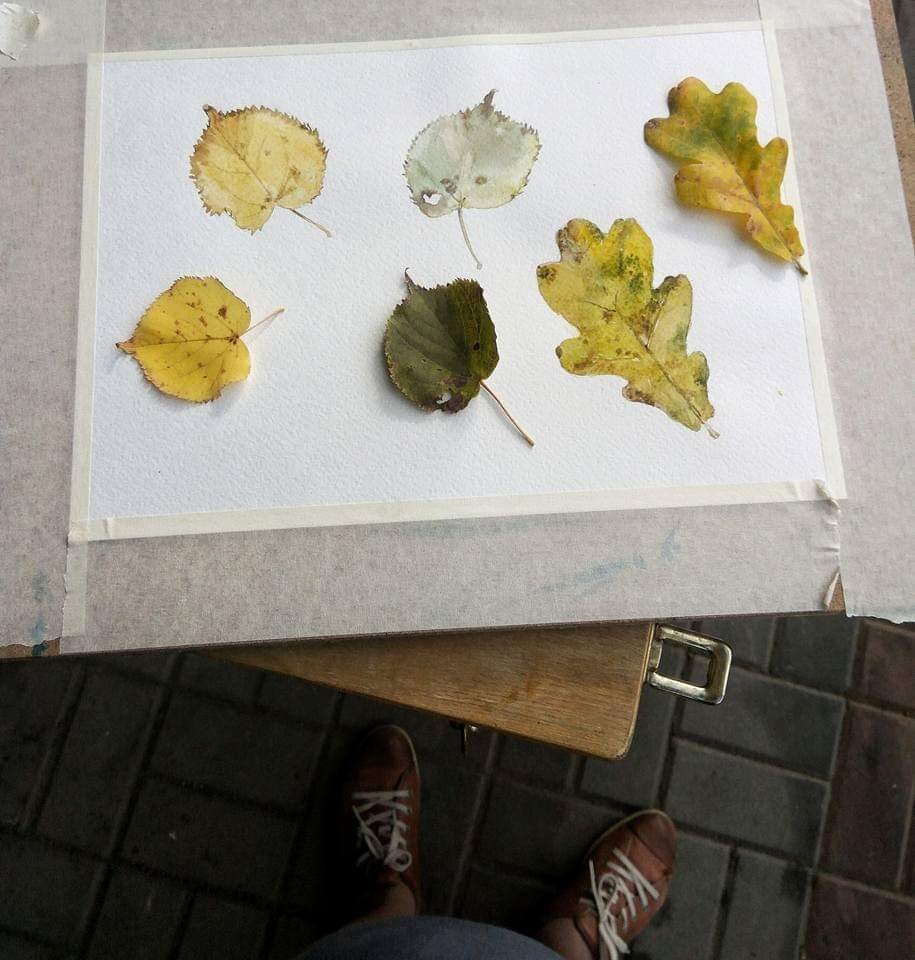 Первые увядшие листья, акварель автора