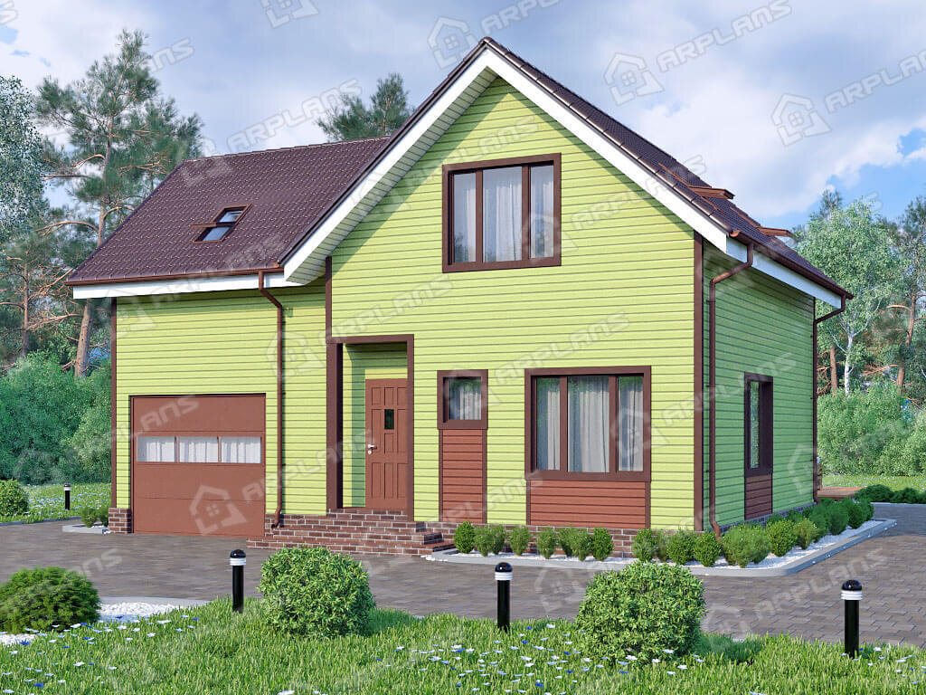 Фото 1 каркасного дома с гаражом и 3 спальнями.  Источник arplans.ru Проект И-001