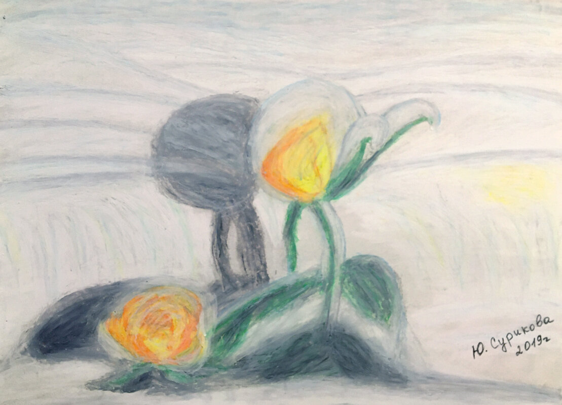 Сурикова Ю.В. "Роза застывшая во льду", бумага, пастель, 2019 г. 