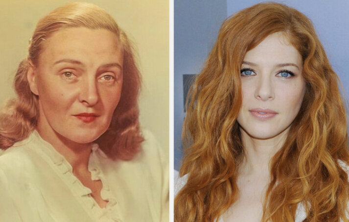 На фотографии слева — советская актриса Елена Кузьмина в возрасте около 40 лет. Справа — современная канадская актриса Рашель Лефевр в этом же возрасте.