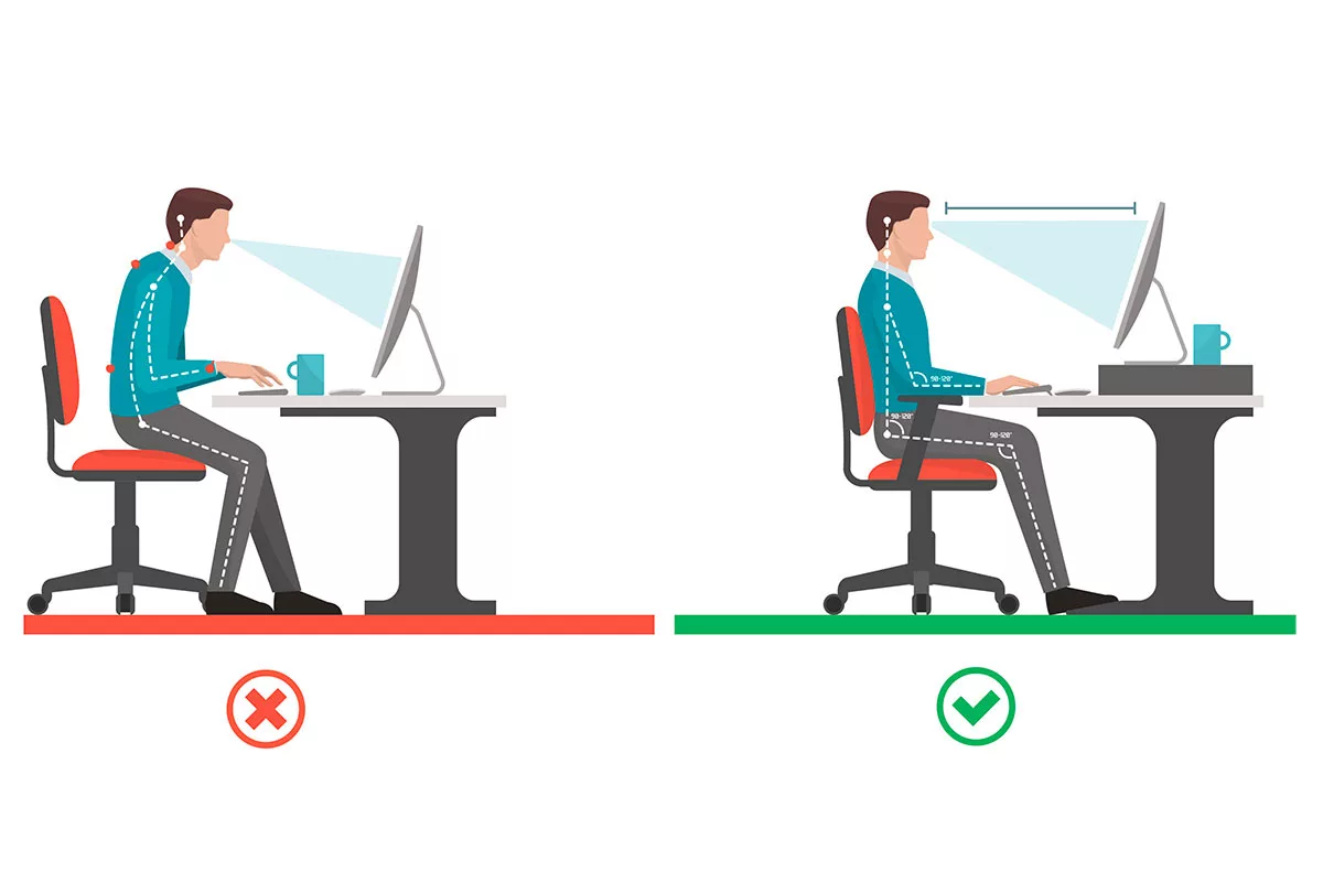 Схема правильной посадки перед компьютером