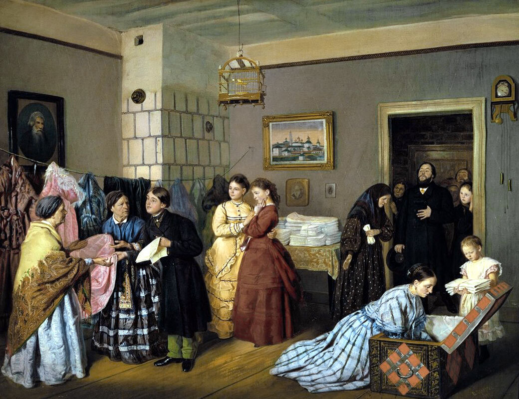 «Прием приданного по росписи», 1873 г. Василий Пукирев. (с) Государственная Третьяковская Галерея            