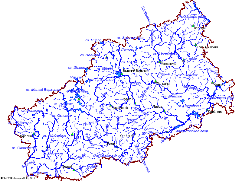 Карта водоемов Тверской области