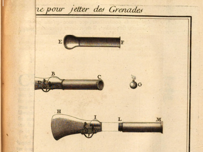 Рисунок гранатомета Вийе из Сборника изобретений Королевской академии наук