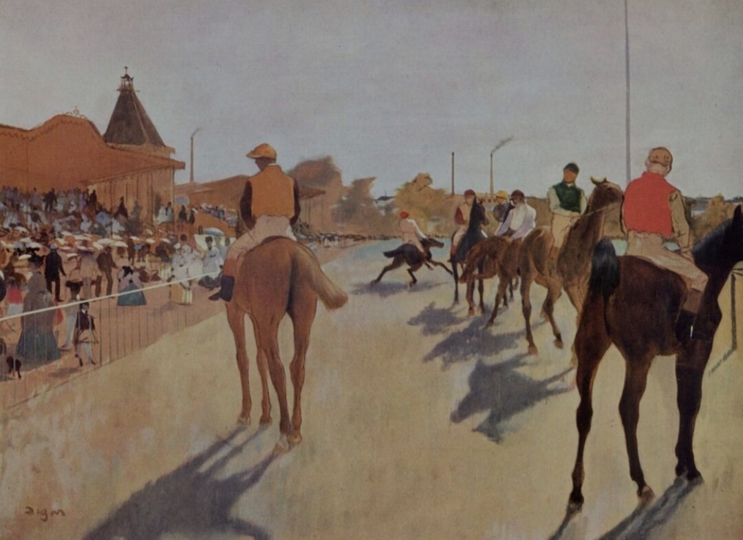 Эдгар Дега. Скаковые лошади перед трибунами. Музей Орсе