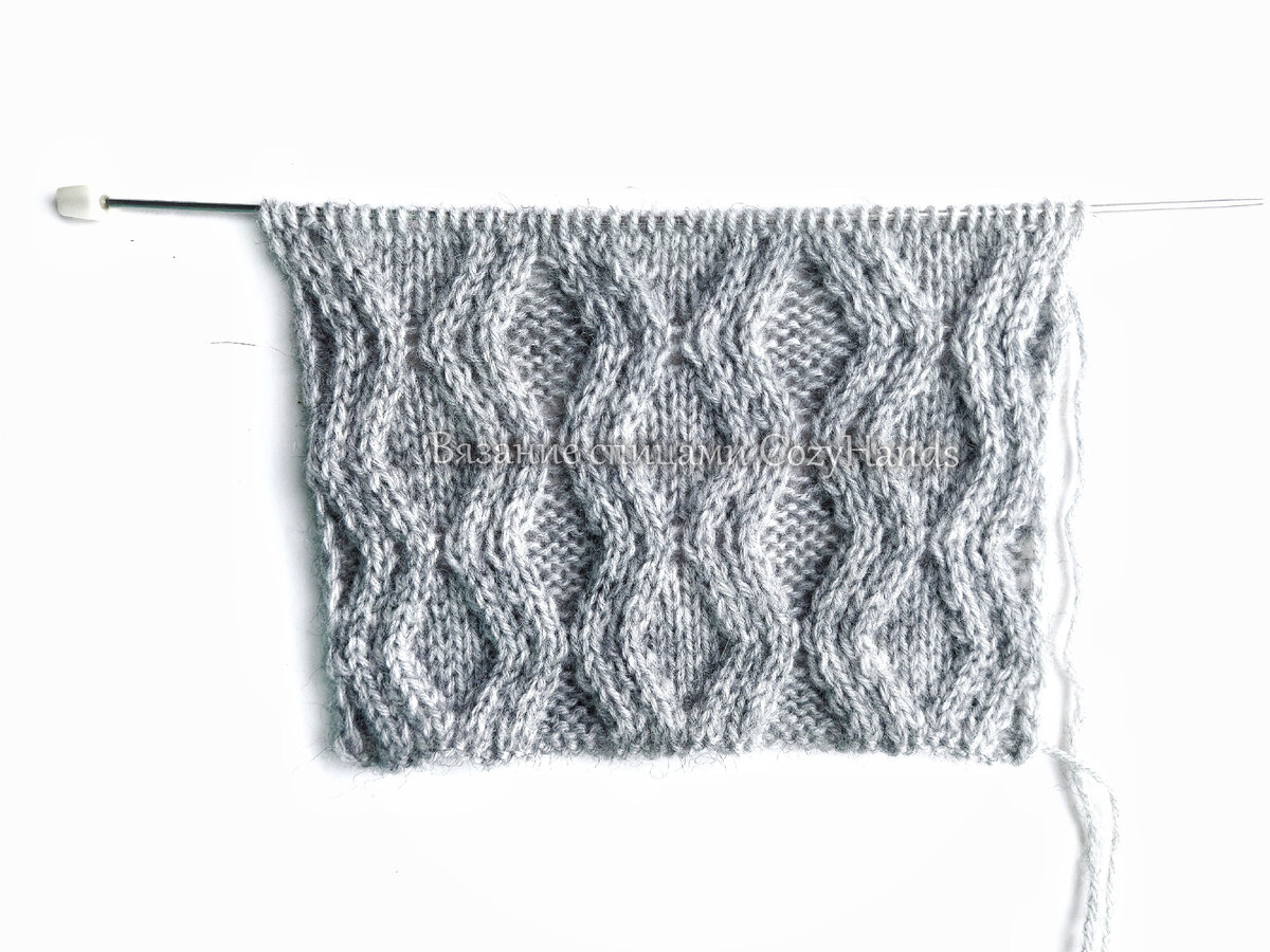 Объемные двойные ромбы спицами  