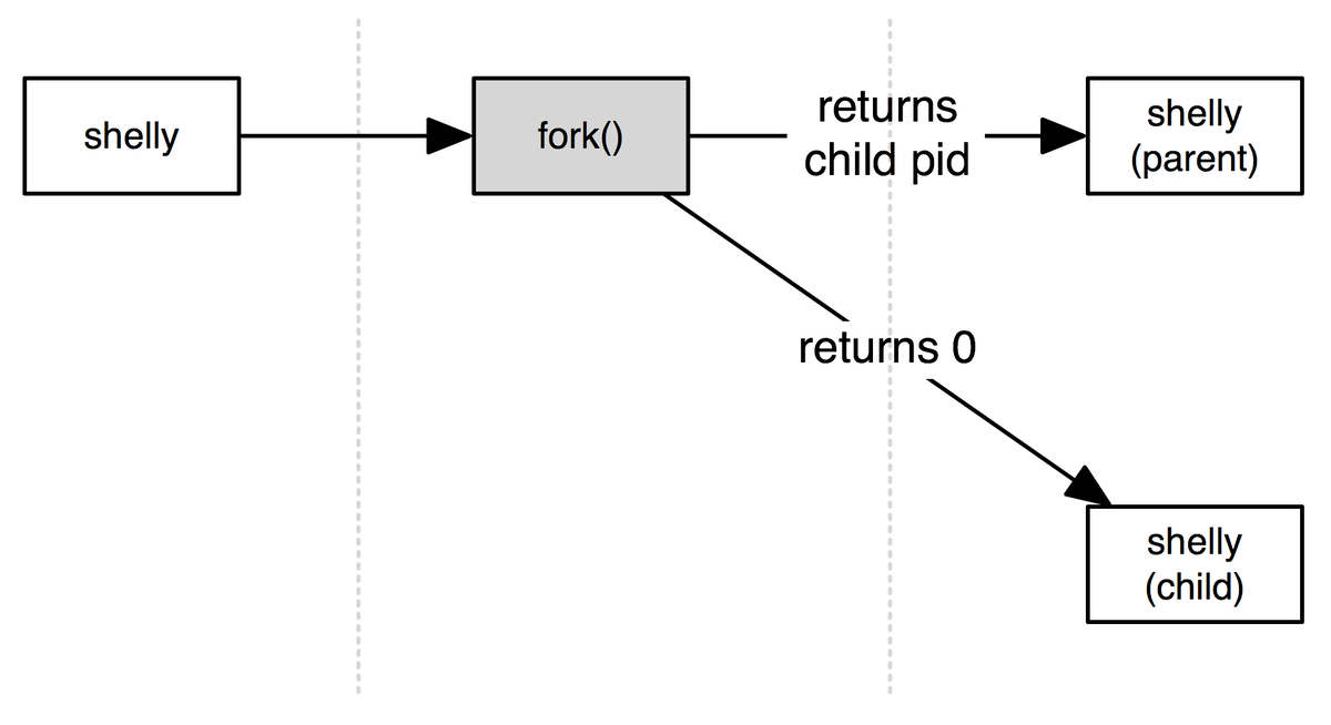 Схема принципа работы функции fork() - той самой функции, о которой шла речь выше. Картинка для привлечения внимания :-)