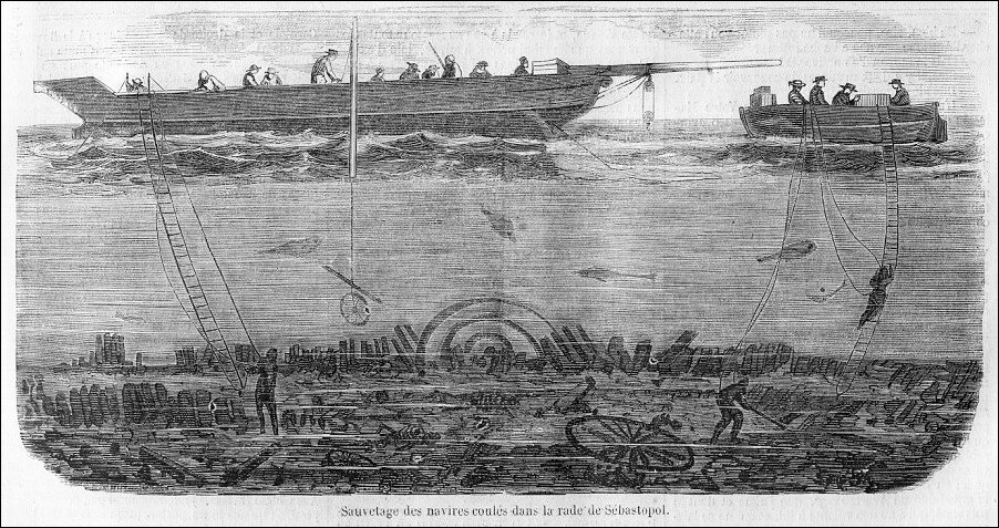 Иллюстрация того времени о работах в севастопольской бухте