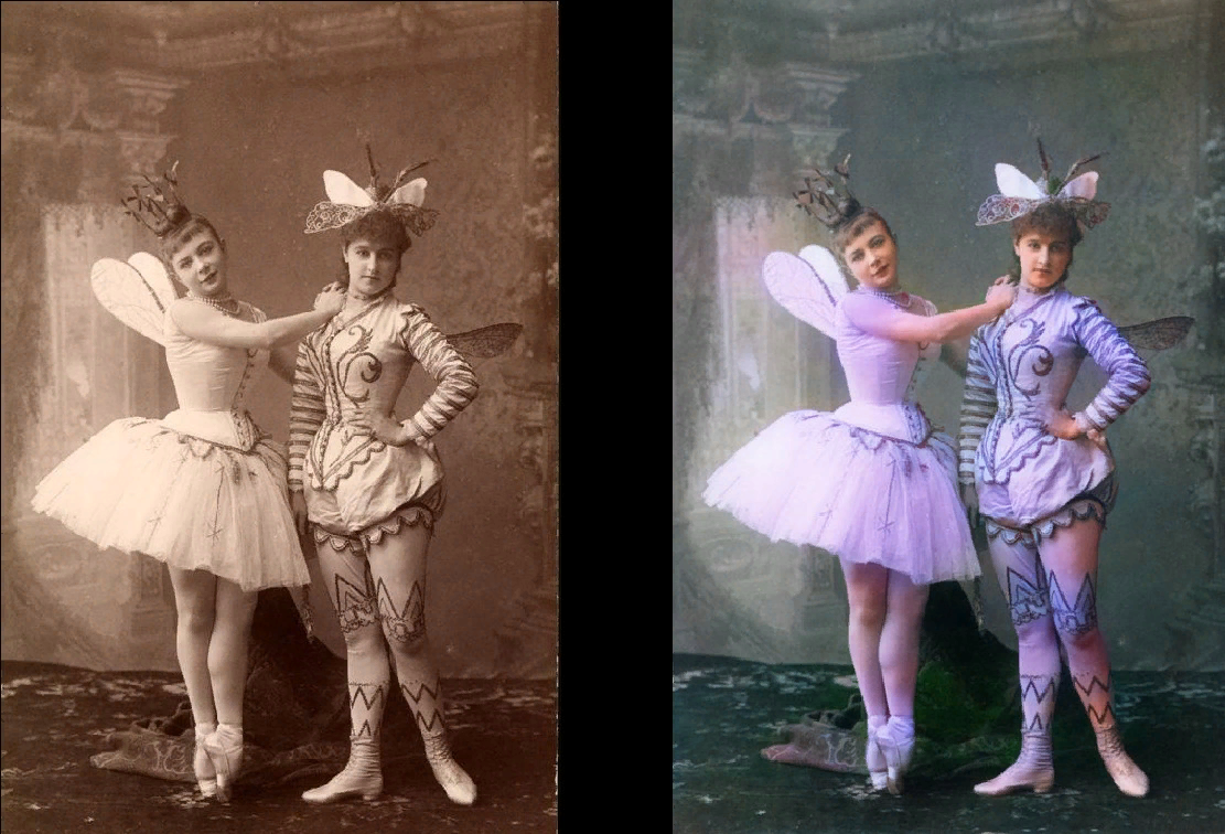 Мария Андерсон в роли Маленькой феи и её паж Любовь Рябцова в балете «Спящая красавица» в Императорском театре, Санкт-Петербург, Россия, 1890 