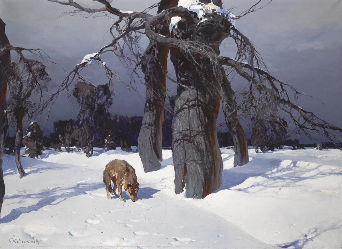 Степан Колесников (1879 - 1955). Волк в зимнем пейзаже. Частная коллекция