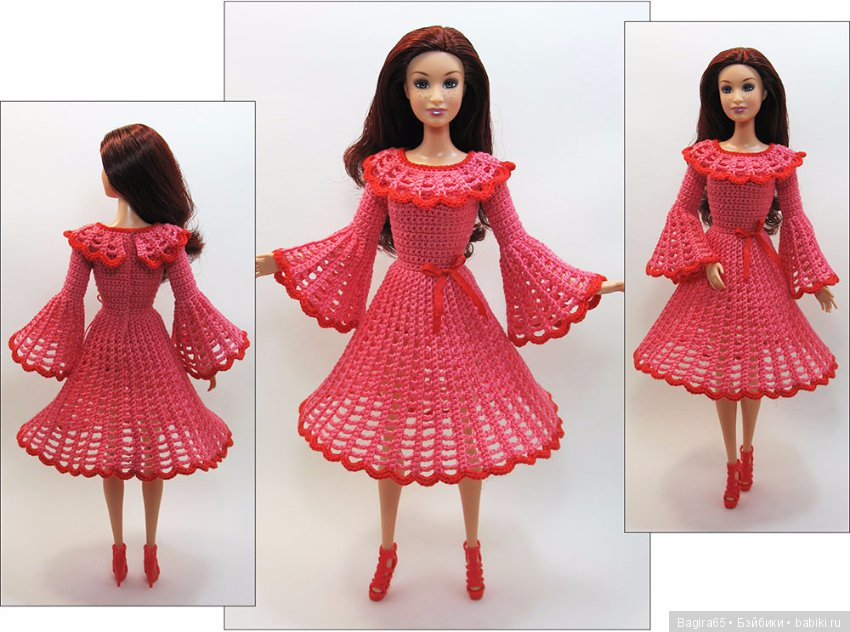 Вяжем красивую одежду, нарядные платья для куклы крючком