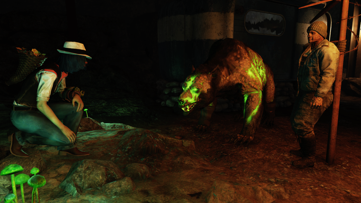 Fallout 76: у меня этот этап забаговался, на самом деле медведь должен спать, а Лу стоять связанным.