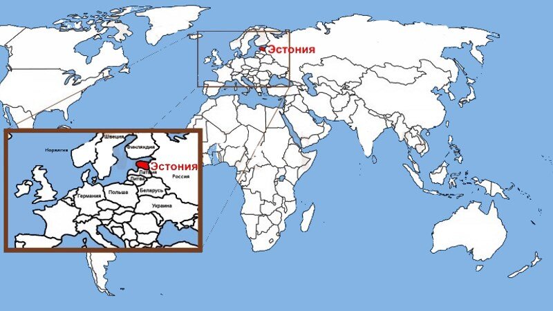 Эстония на карте мира.Взято с Яндекс.Картинки.